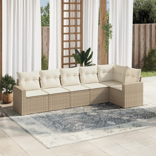 6-delige Loungeset met kussens poly rattan beige