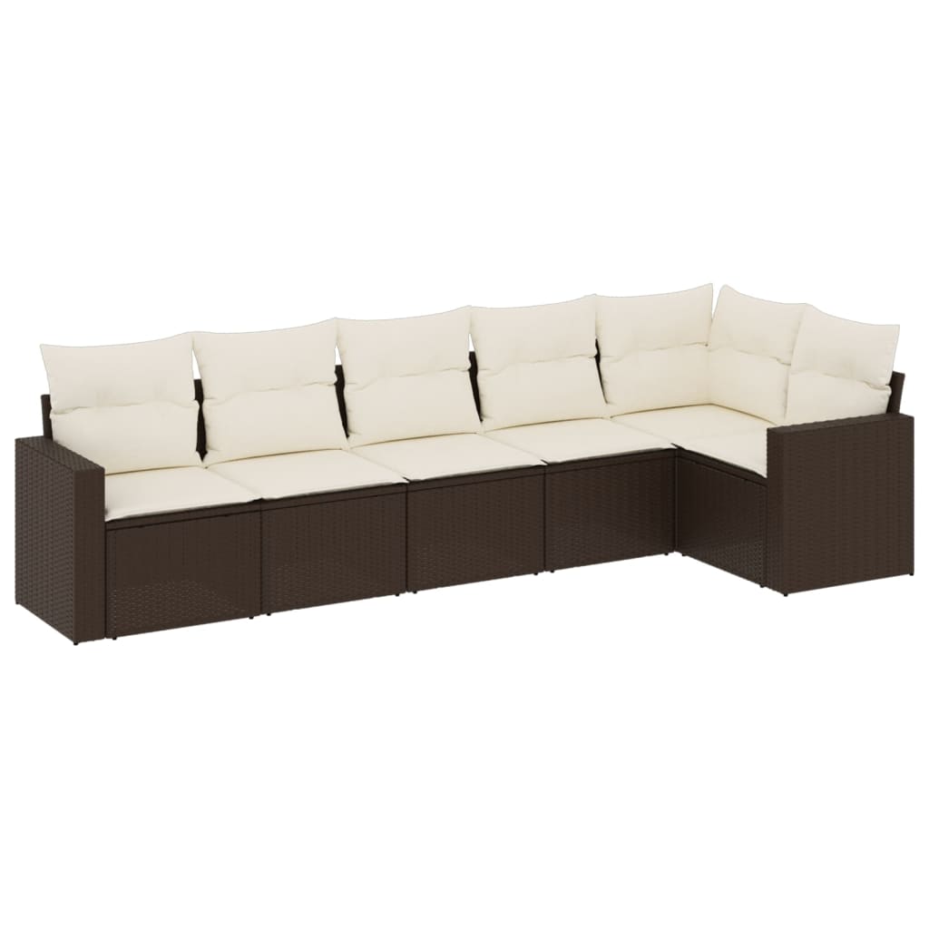 6-delige Loungeset met kussens poly rattan bruin