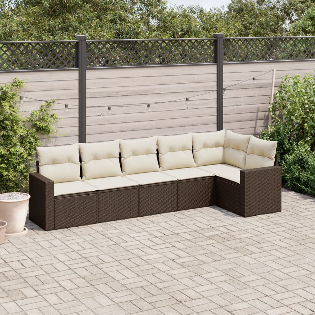 6-delige Loungeset met kussens poly rattan bruin