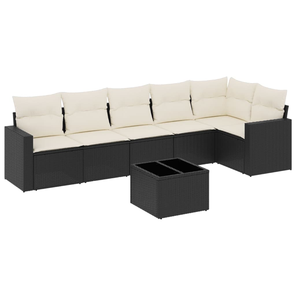 7-delige Loungeset met kussens poly rattan zwart