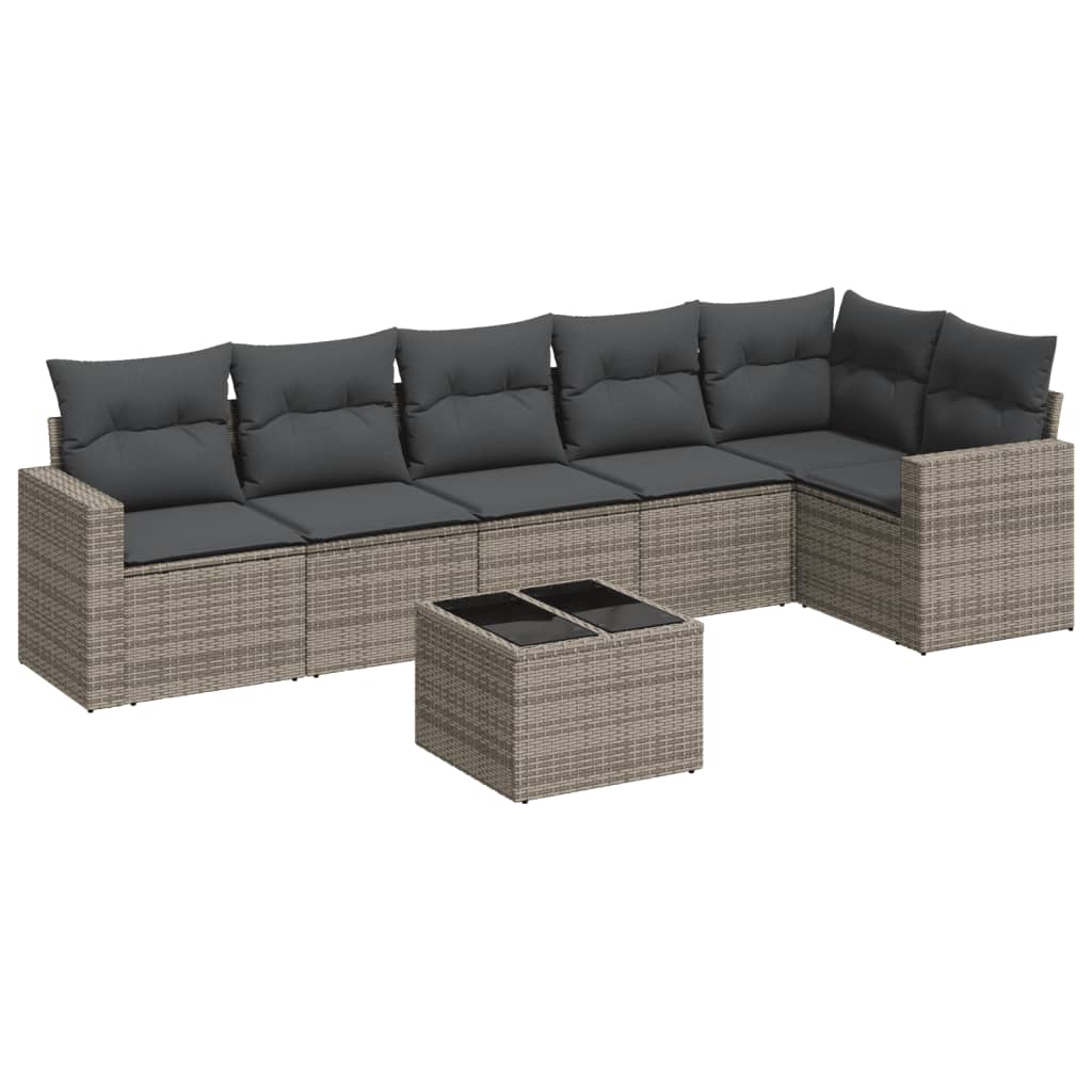 7-delige Loungeset met kussens poly rattan grijs