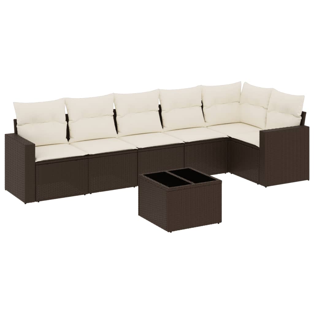 7-delige Loungeset met kussens poly rattan bruin