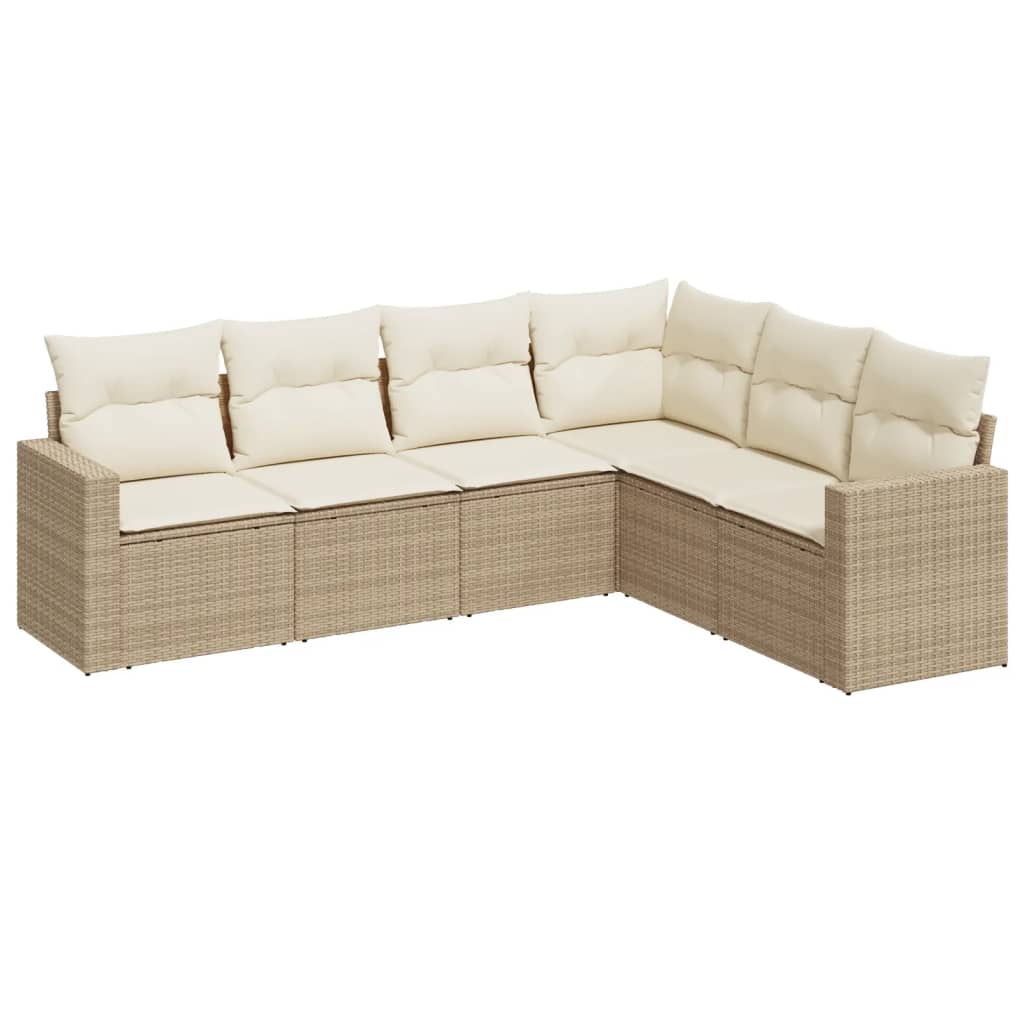 6-delige Loungeset met kussens poly rattan beige