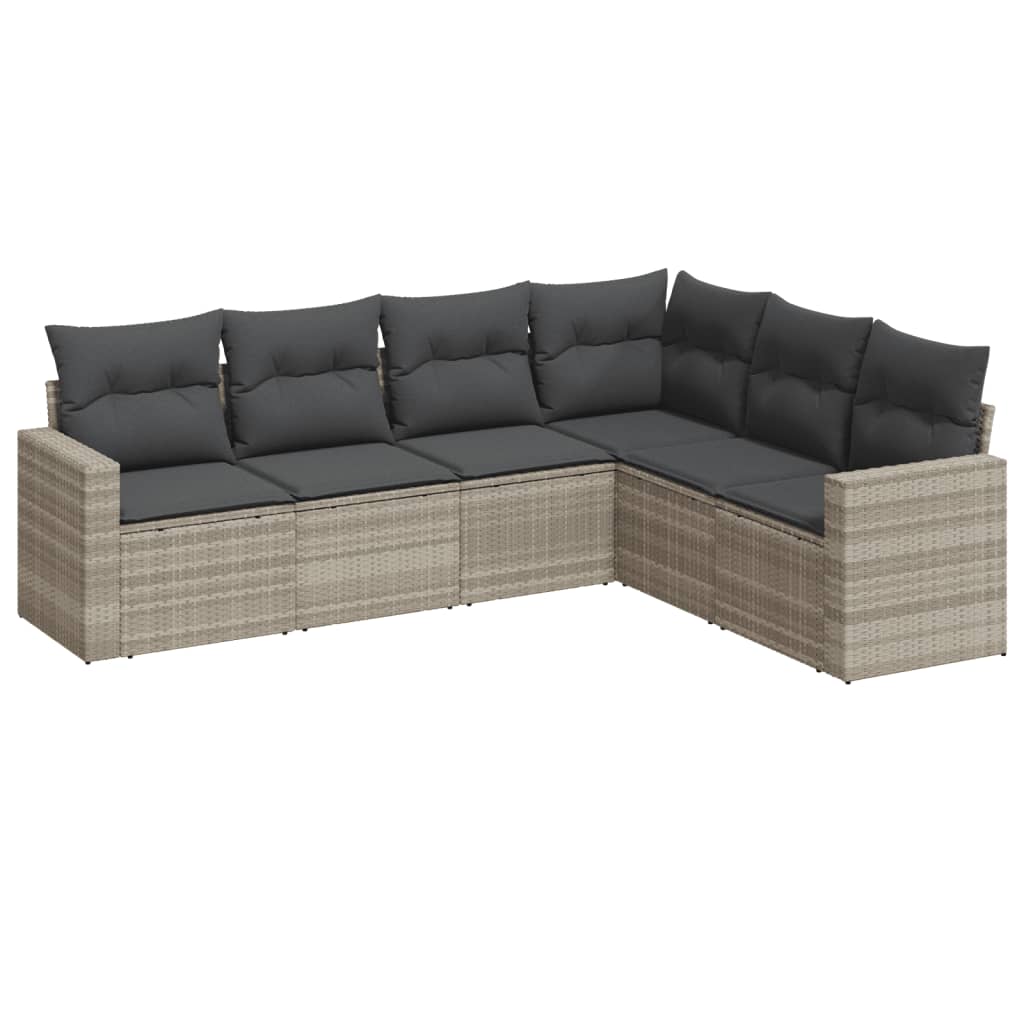 6-delige Loungeset met kussens poly rattan lichtgrijs