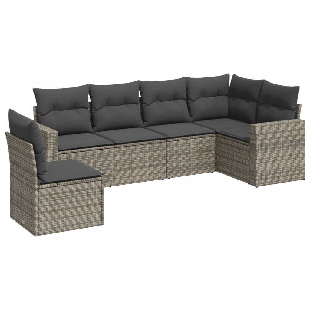 6-delige Loungeset met kussens poly rattan grijs