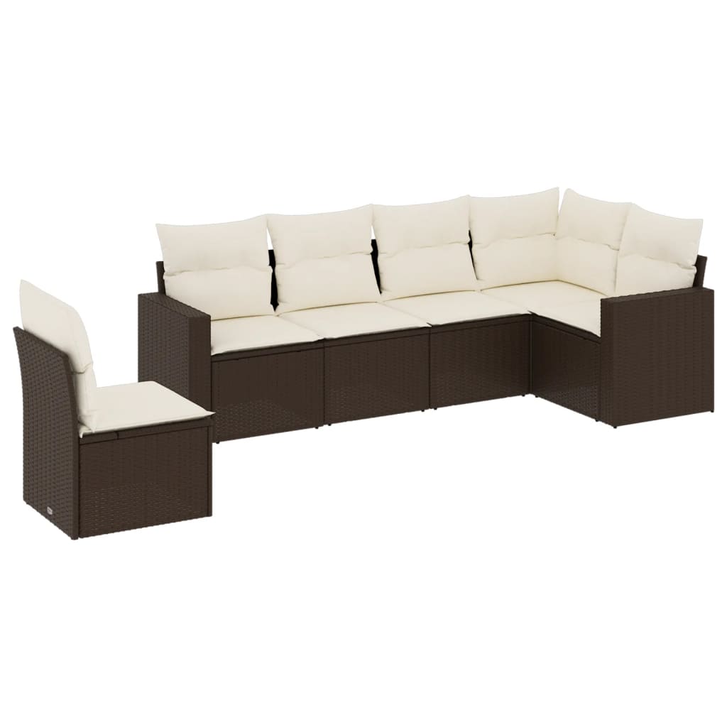 6-delige Loungeset met kussens poly rattan bruin