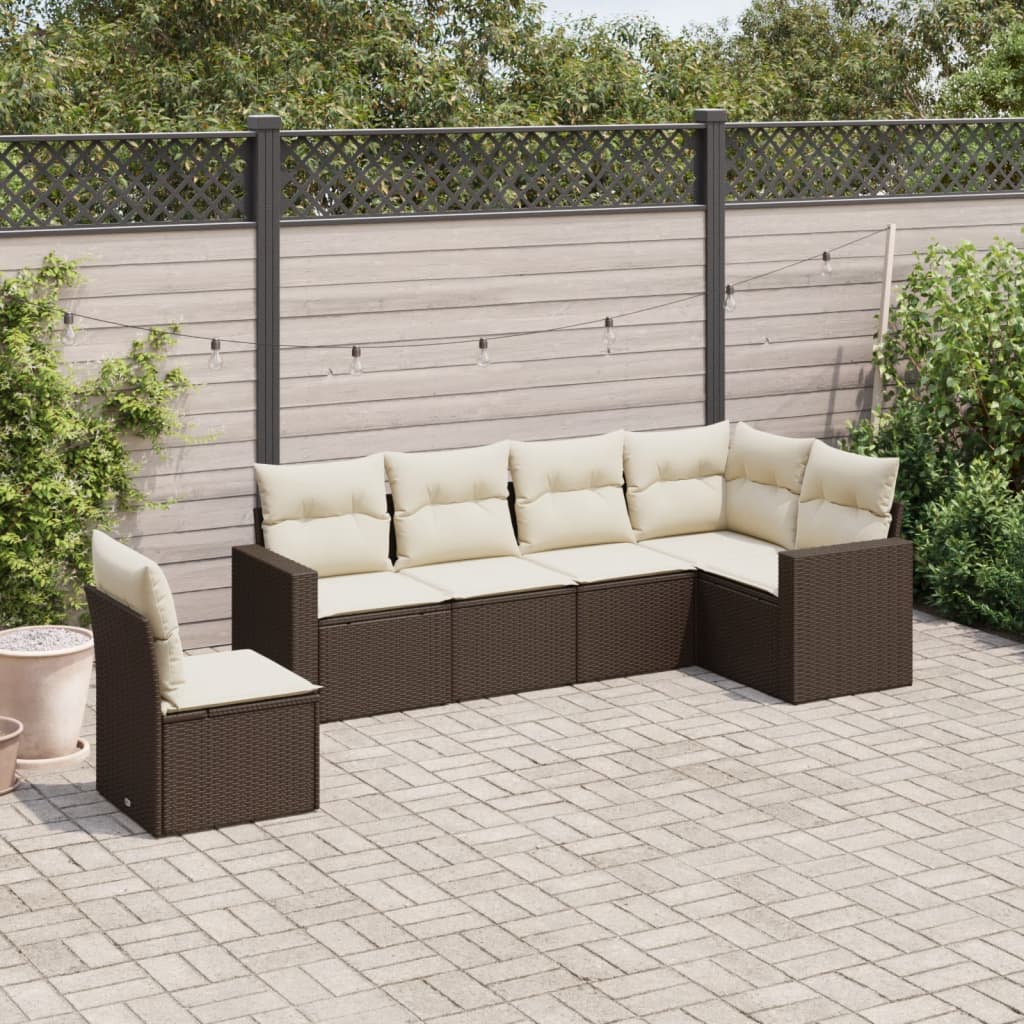 6-delige Loungeset met kussens poly rattan bruin