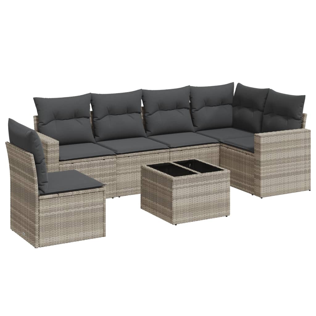 7-delige Loungeset met kussens poly rattan lichtgrijs