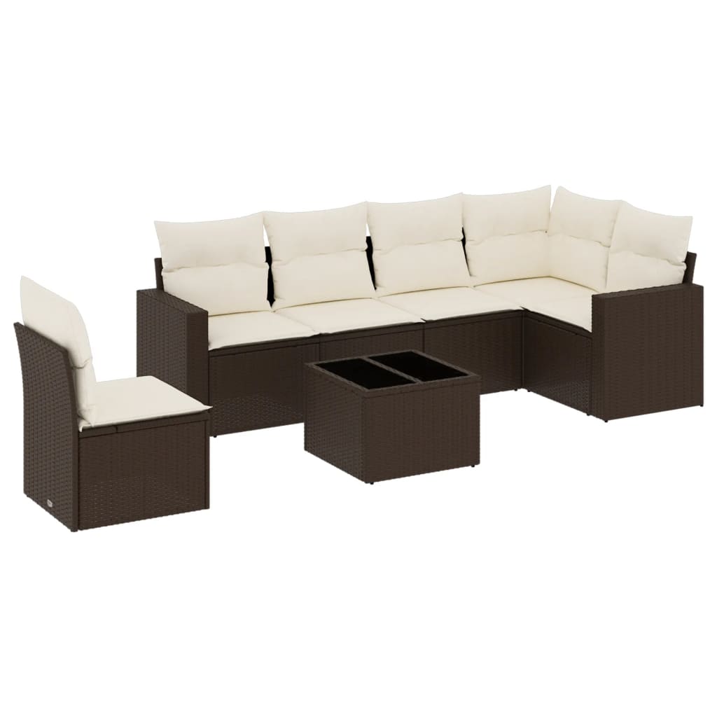 7-delige Loungeset met kussens poly rattan bruin