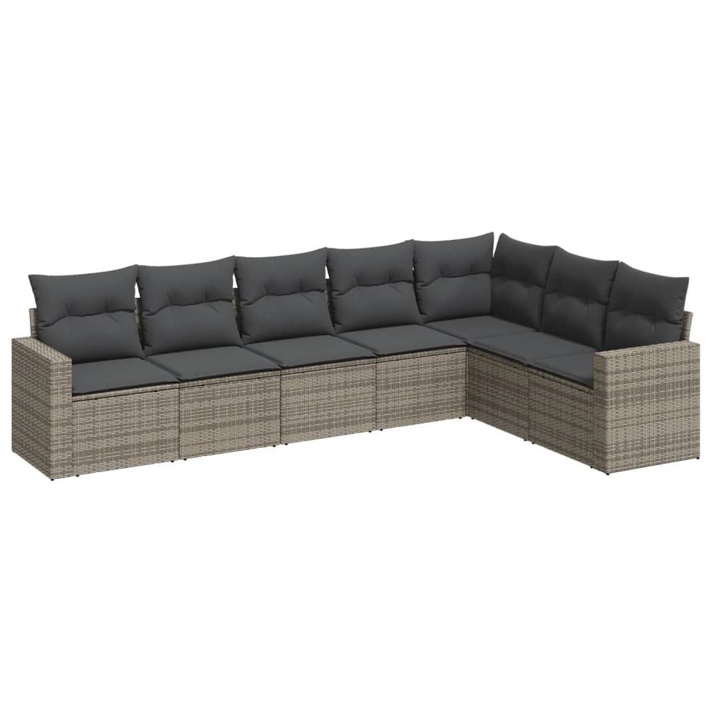 7-delige Loungeset met kussens poly rattan grijs