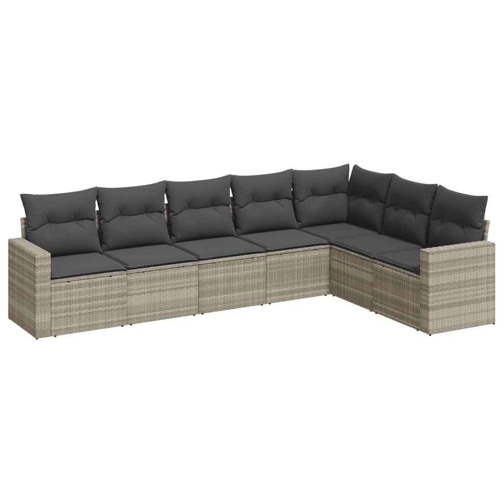 7-delige Loungeset met kussens poly rattan lichtgrijs