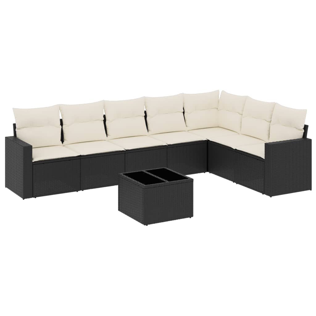 8-delige Loungeset met kussens poly rattan zwart