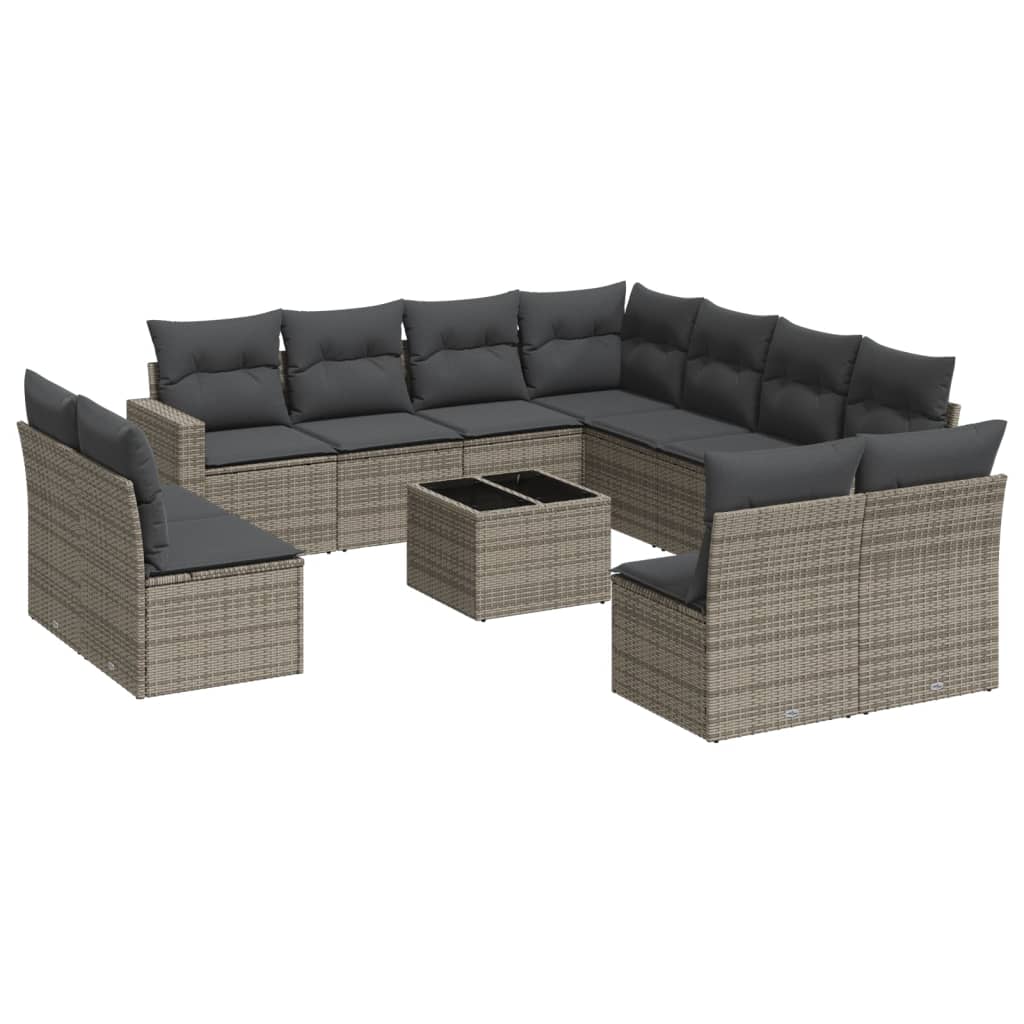 12-delige Loungeset met kussens poly rattan grijs