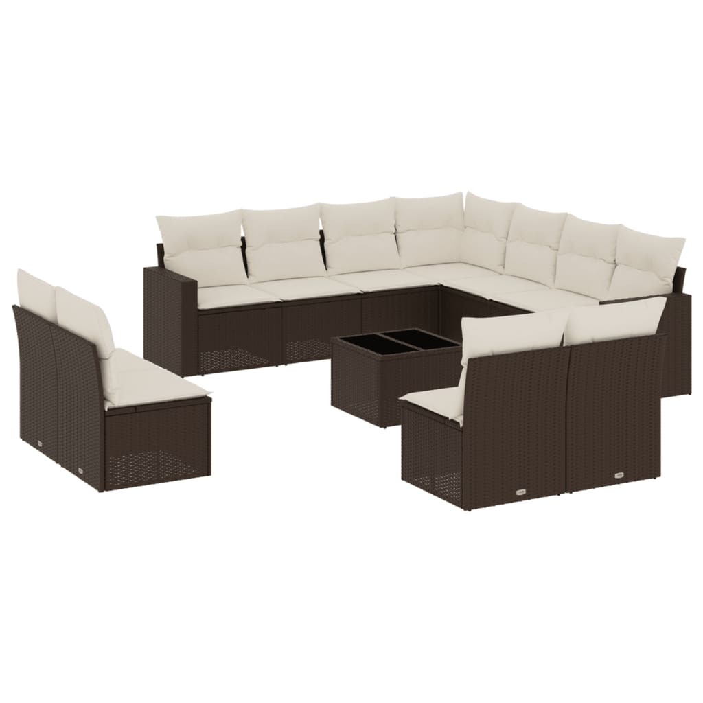 12-delige Loungeset met kussens poly rattan bruin