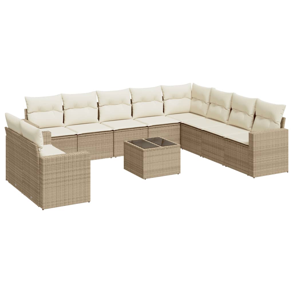 11-delige Tuinset met kussens poly rattan beige