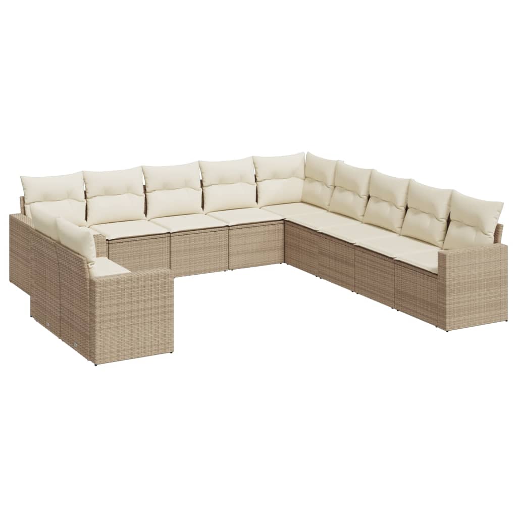 11-delige Tuinset met kussens poly rattan beige