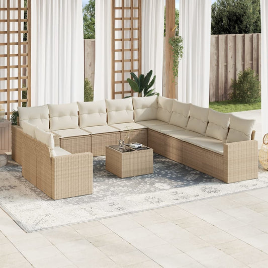 12-delige Loungeset met kussens poly rattan beige