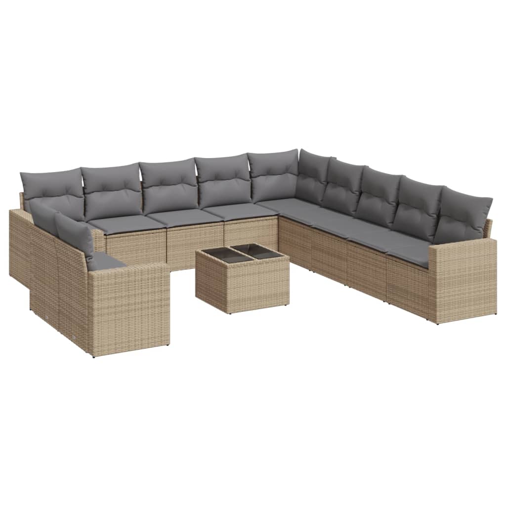 12-delige Loungeset met kussens poly rattan beige