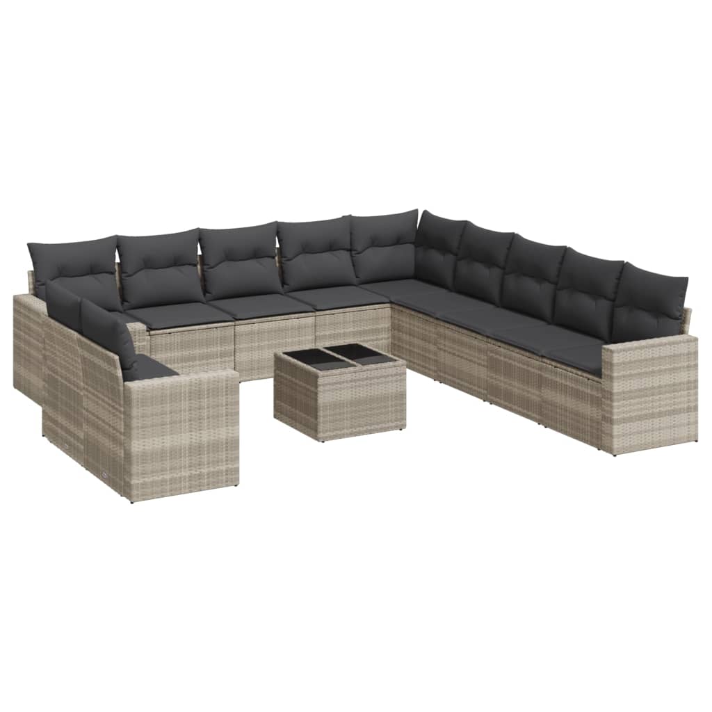 12-delige Loungeset met kussens poly rattan lichtgrijs