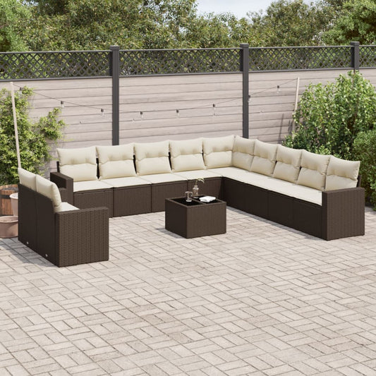 12-delige Loungeset met kussens poly rattan bruin