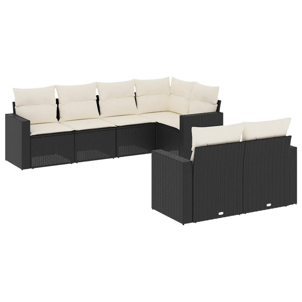 7-delige Loungeset met kussens poly rattan zwart