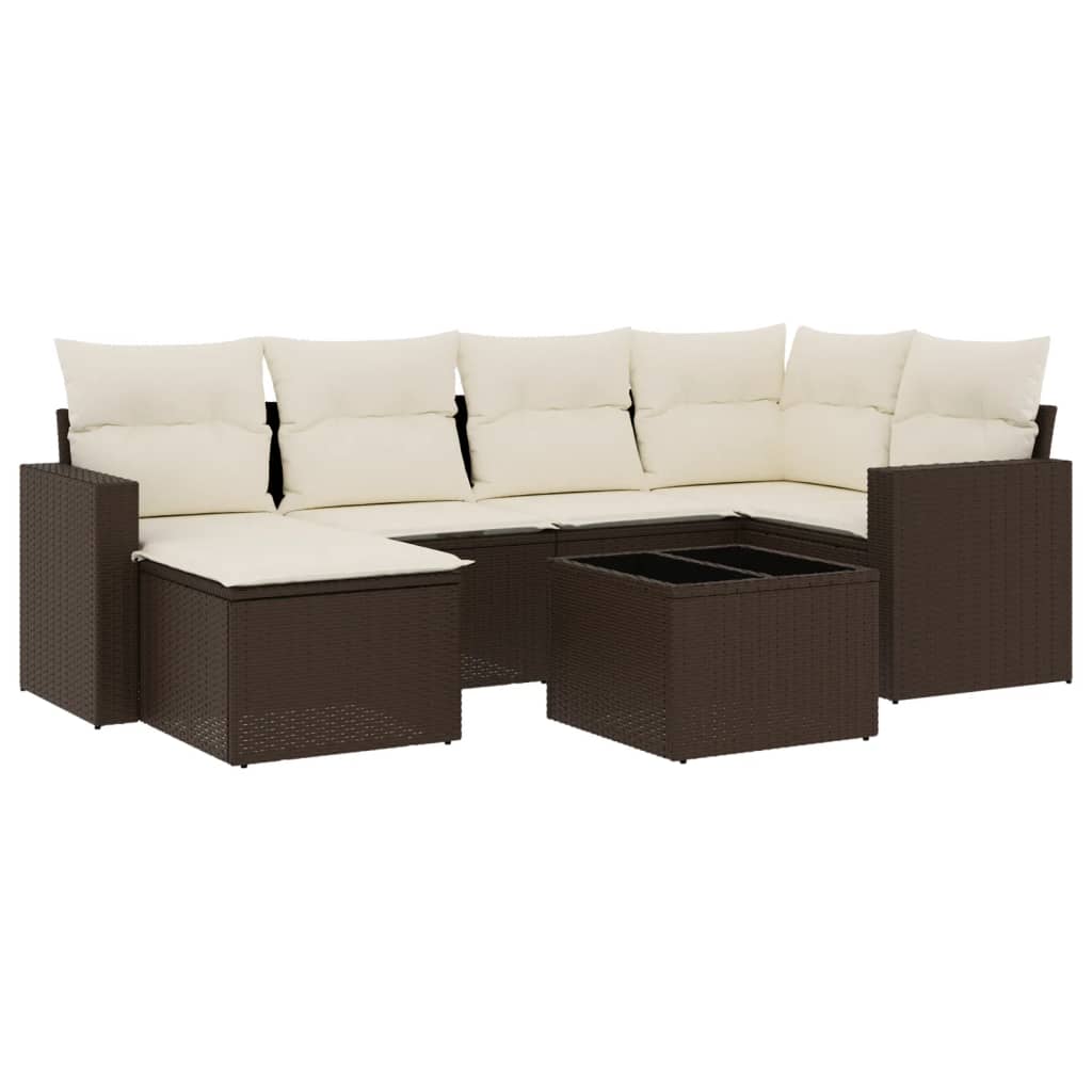 7-delige Loungeset met kussens poly rattan bruin