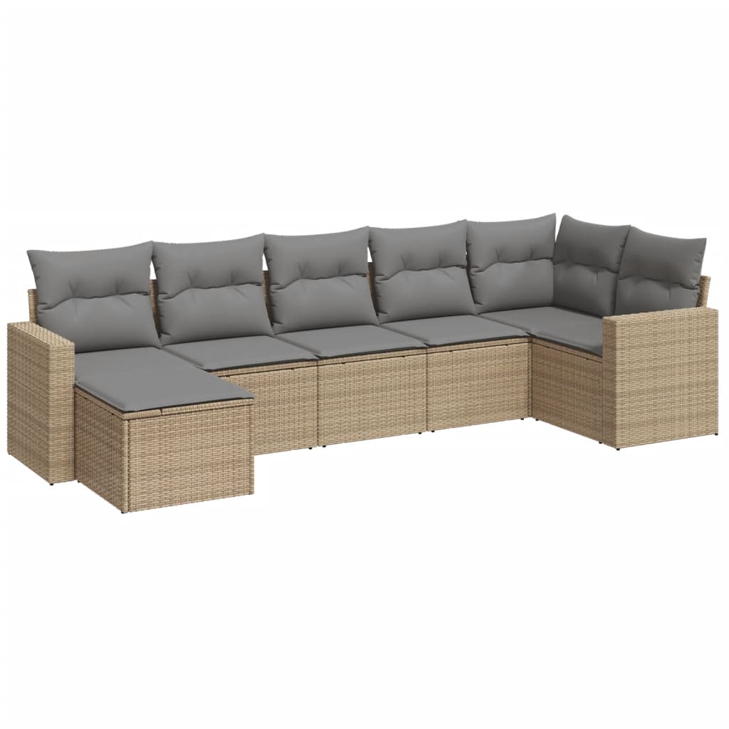 7-delige Loungeset met kussens poly rattan beige