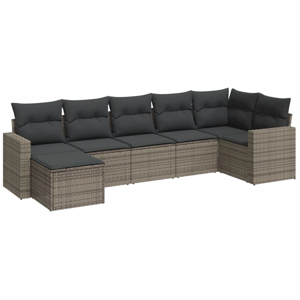 7-delige Loungeset met kussens poly rattan grijs