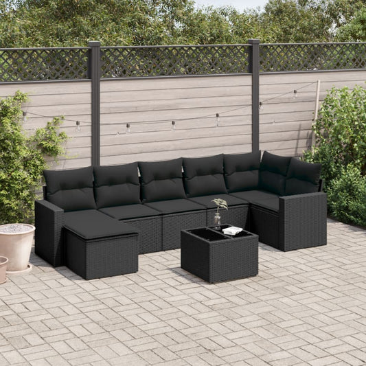 8-delige Loungeset met kussens poly rattan zwart Tuinsets | Creëer jouw Trendy Thuis | Gratis bezorgd & Retour | Trendy.nl