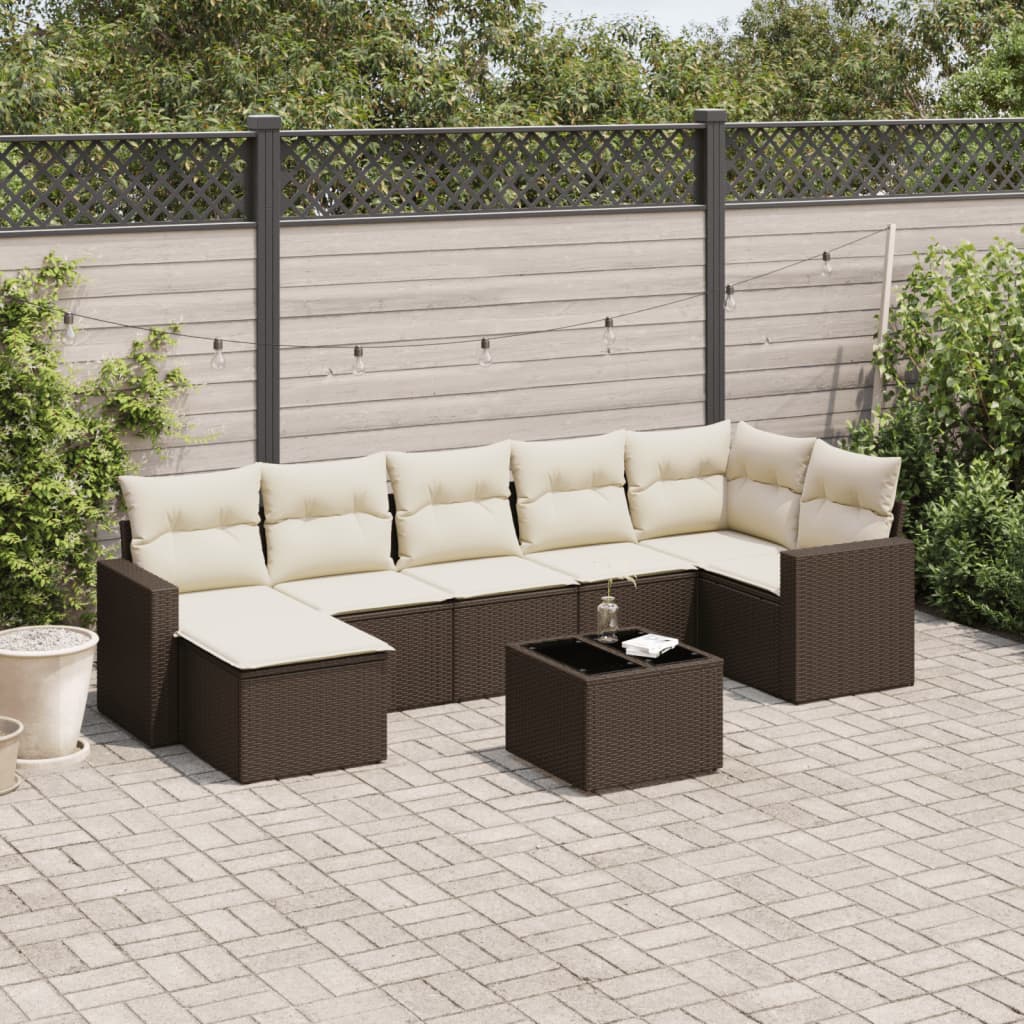 8-delige Loungeset met kussens poly rattan bruin