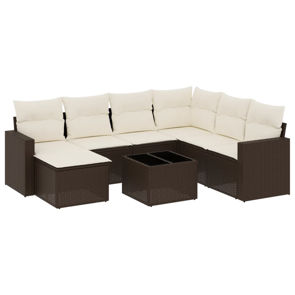 8-delige Loungeset met kussens poly rattan bruin