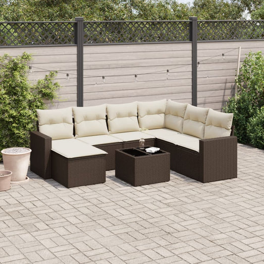 8-delige Loungeset met kussens poly rattan bruin