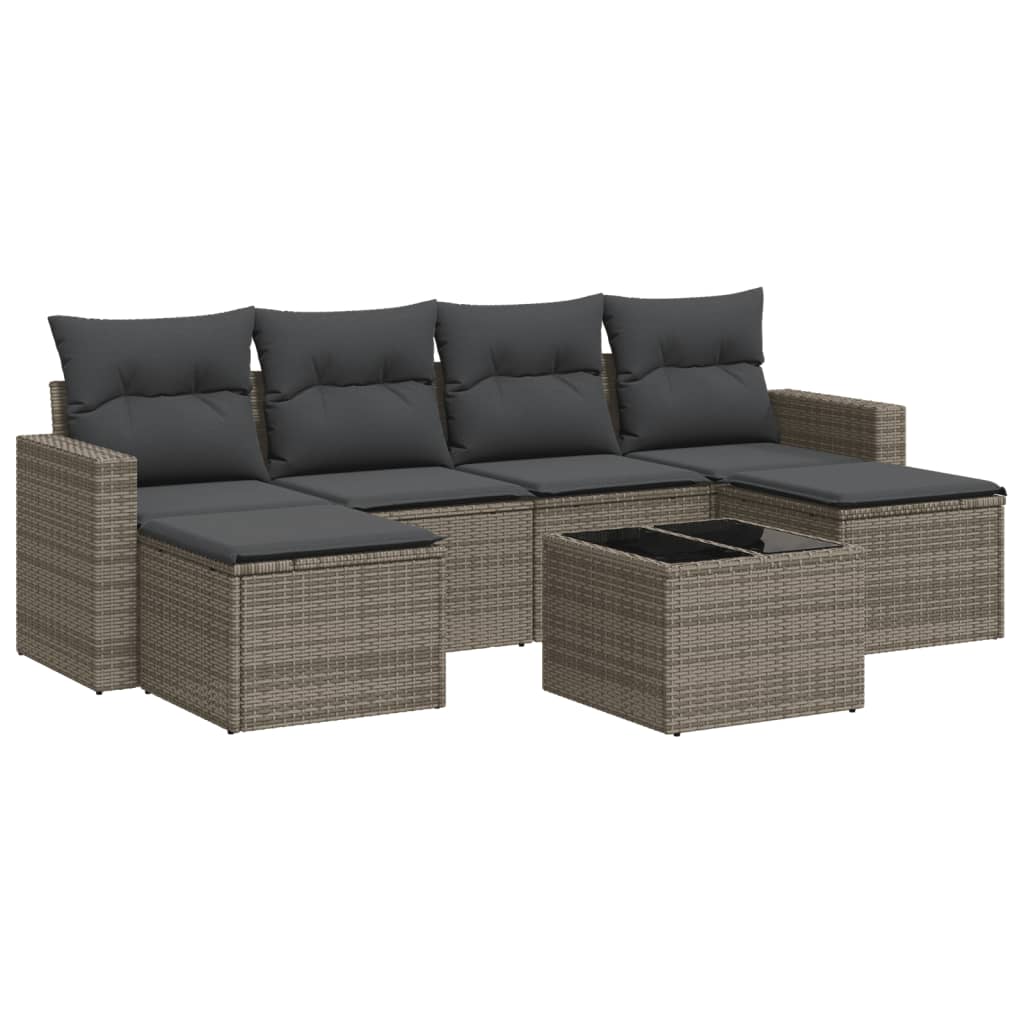 7-delige Loungeset met kussens poly rattan grijs