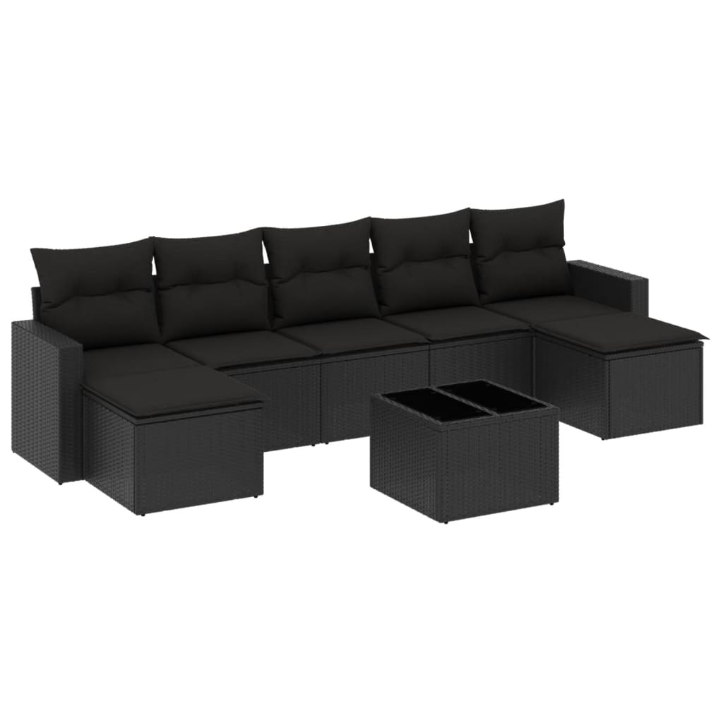 8-delige Loungeset met kussens poly rattan zwart