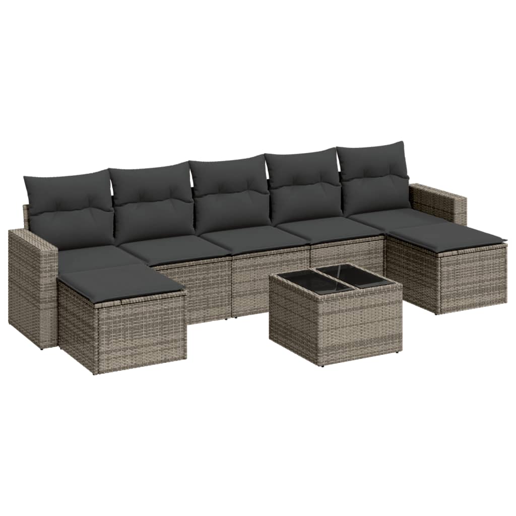 8-delige Loungeset met kussens poly rattan grijs