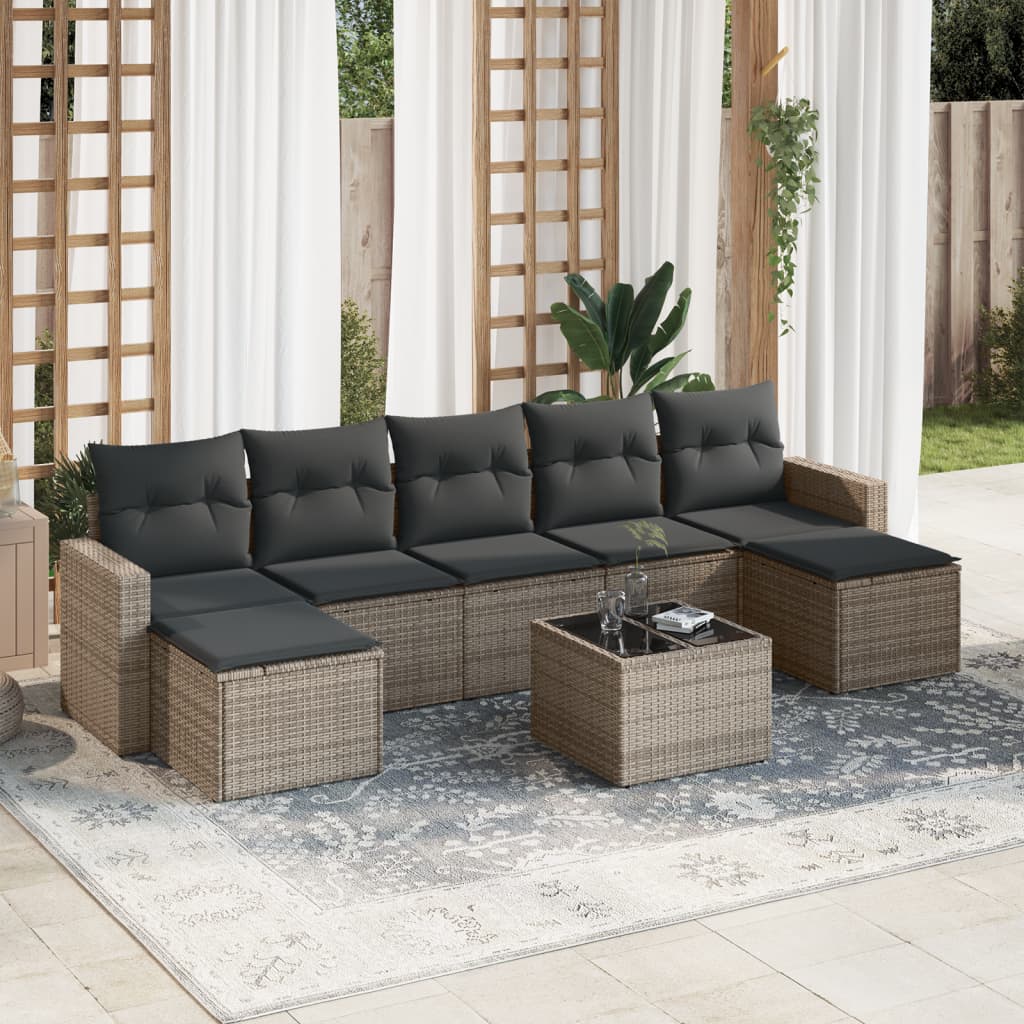 8-delige Loungeset met kussens poly rattan grijs