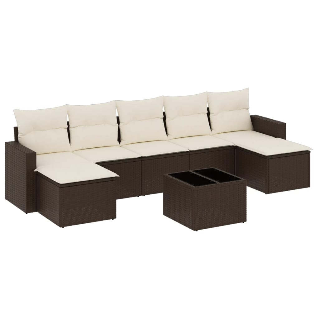 8-delige Loungeset met kussens poly rattan bruin