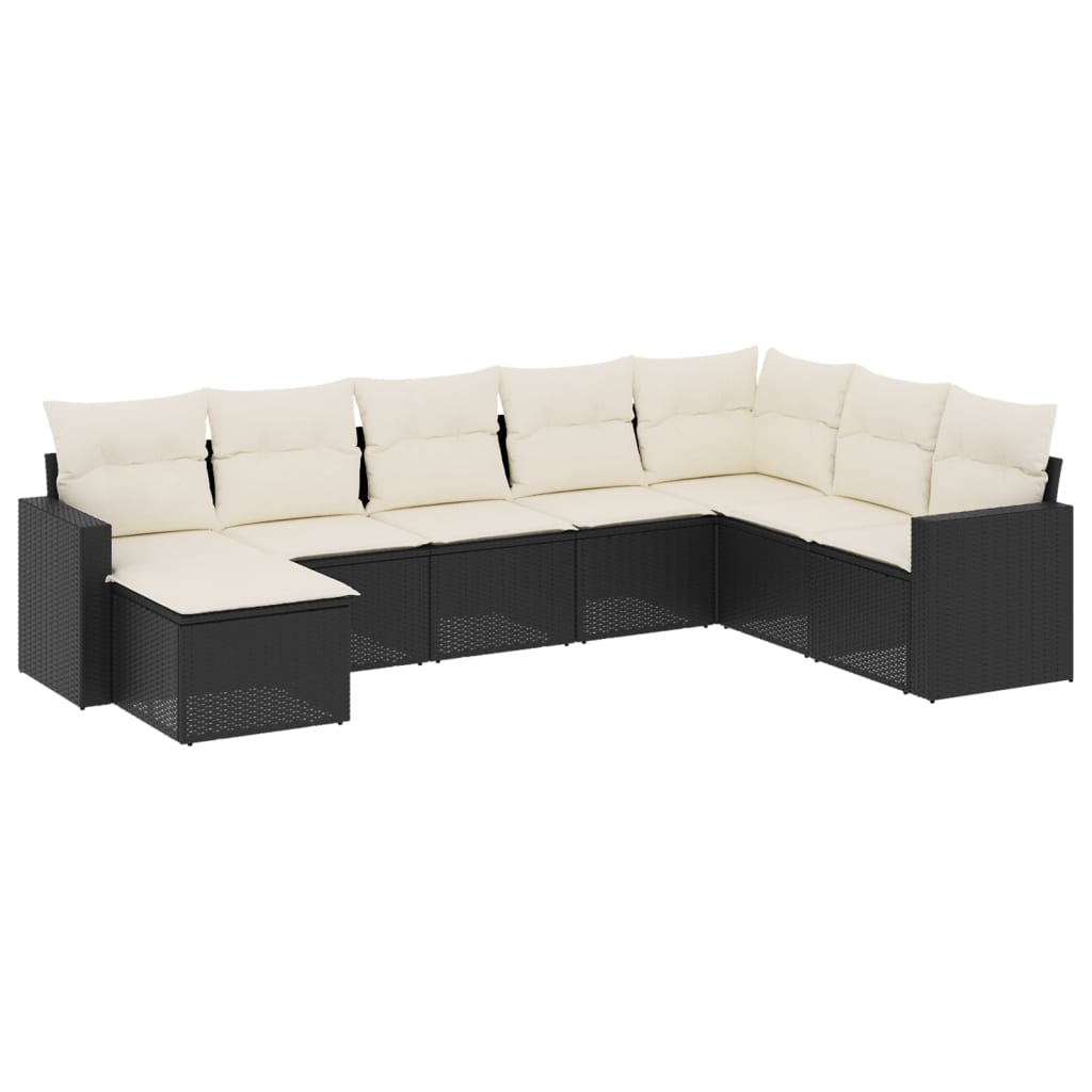 8-delige Loungeset met kussens poly rattan zwart