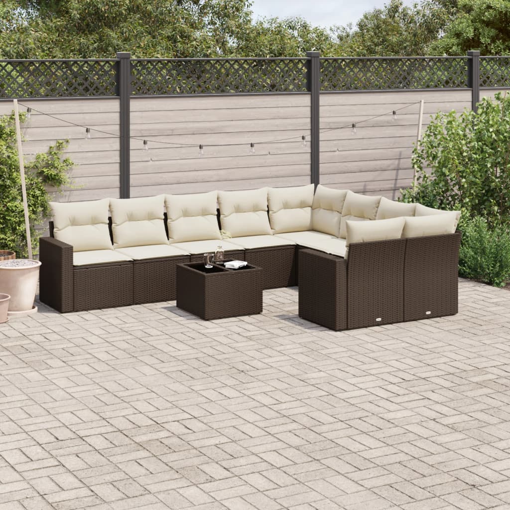 10-delige Loungeset met kussens poly rattan bruin