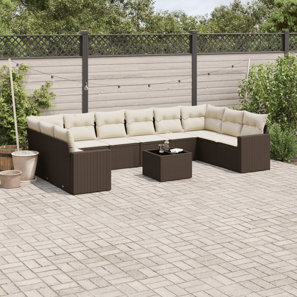 11-delige Loungeset met kussens poly rattan bruin