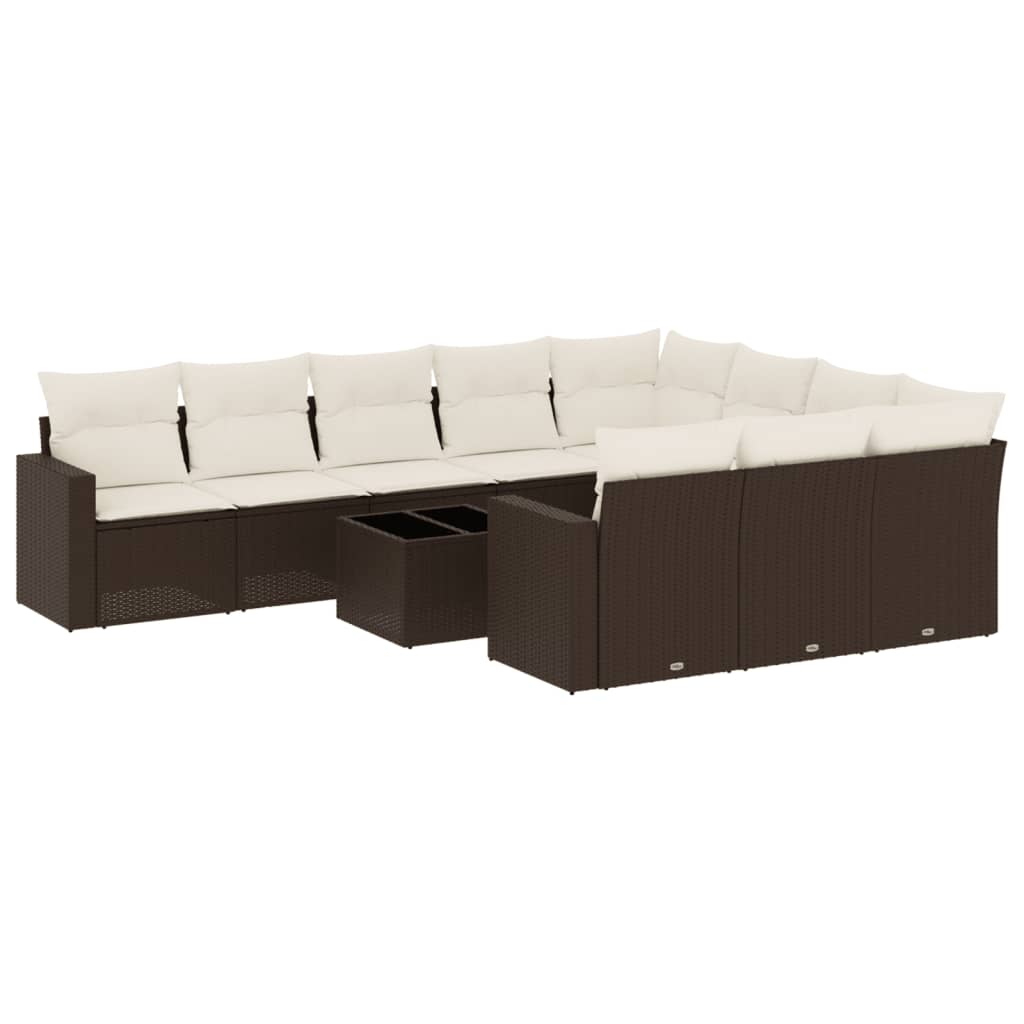 11-delige Loungeset met kussens poly rattan bruin