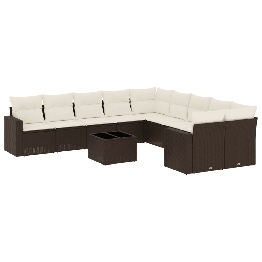 11-delige Loungeset met kussens poly rattan bruin