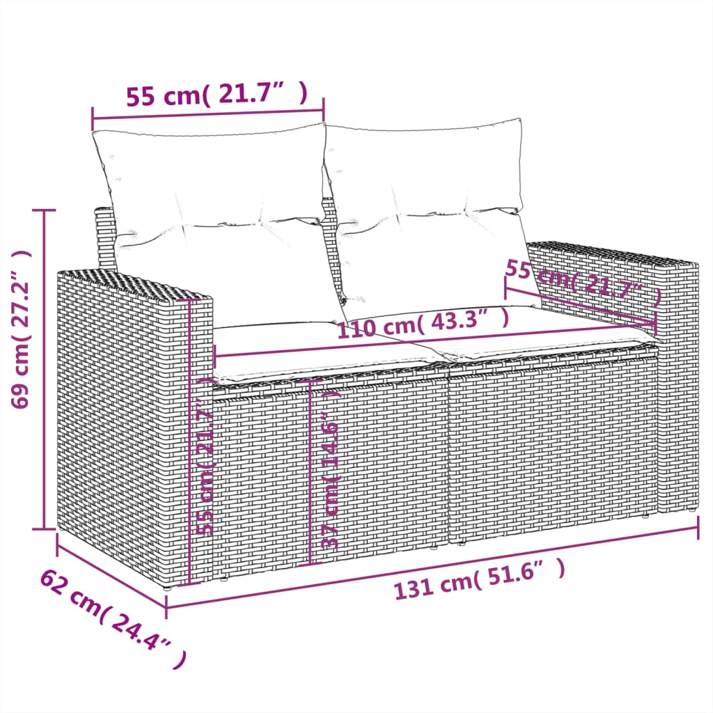 11-delige Loungeset met kussens poly rattan bruin