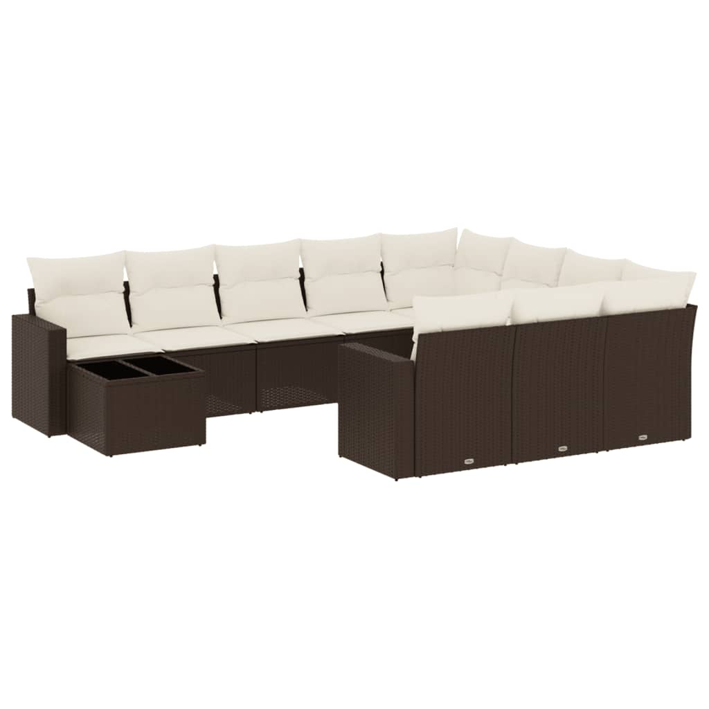 11-delige Loungeset met kussens poly rattan bruin