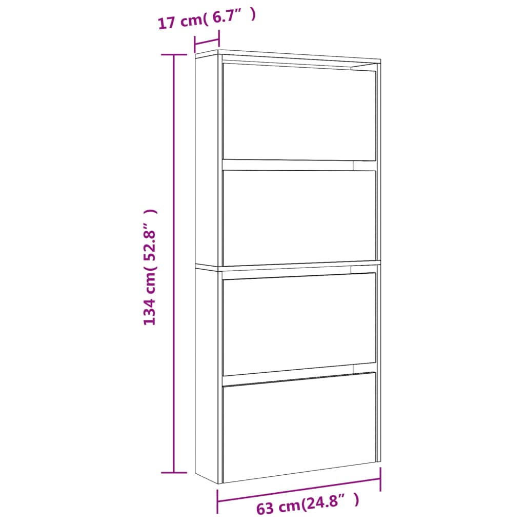 Schoenenkast met spiegel 4-laags 63x17x134 cm betongrijs Schoenenrekken | Creëer jouw Trendy Thuis | Gratis bezorgd & Retour | Trendy.nl