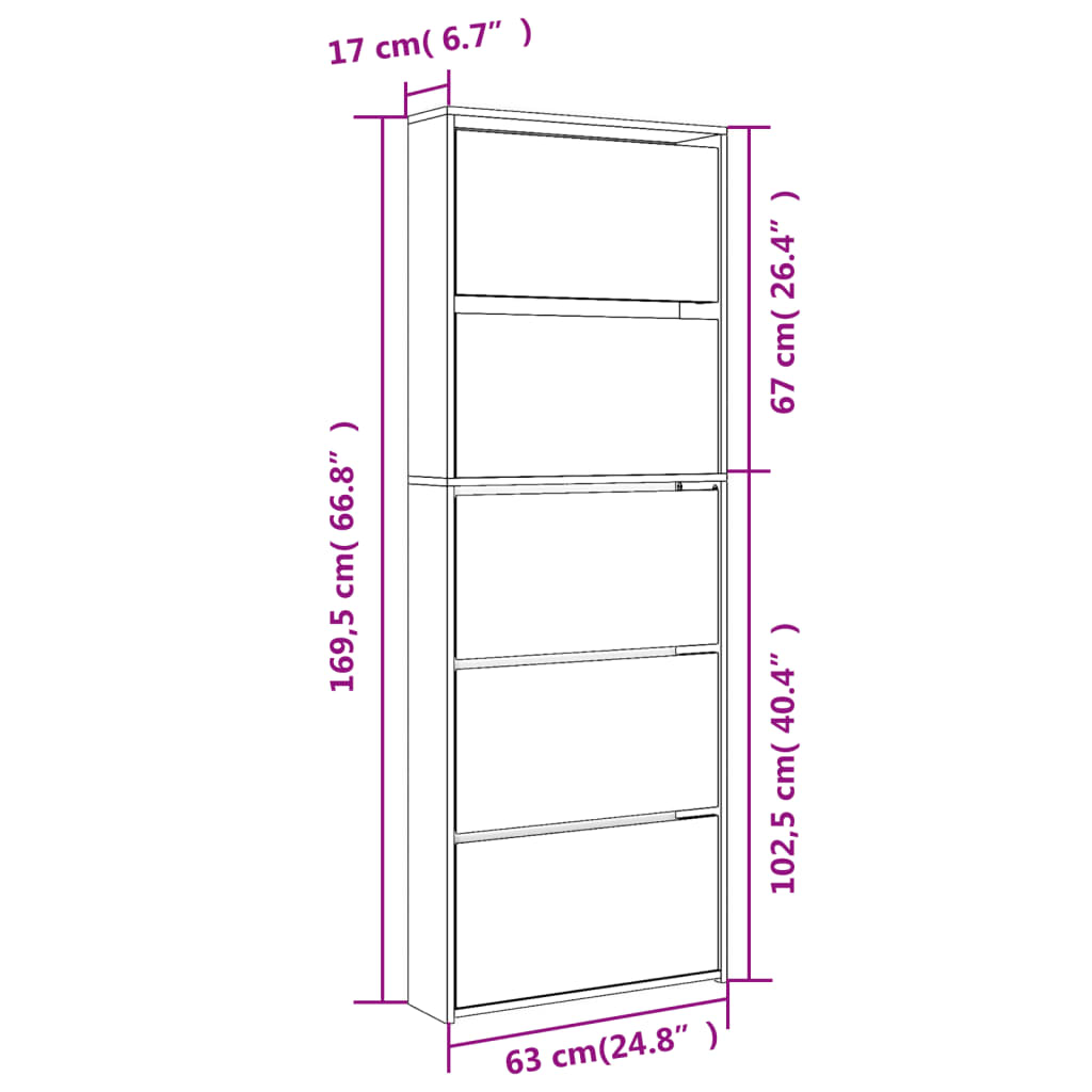 Schoenenkast met spiegel 5-laags 63x17x169,5 cm betongrijs