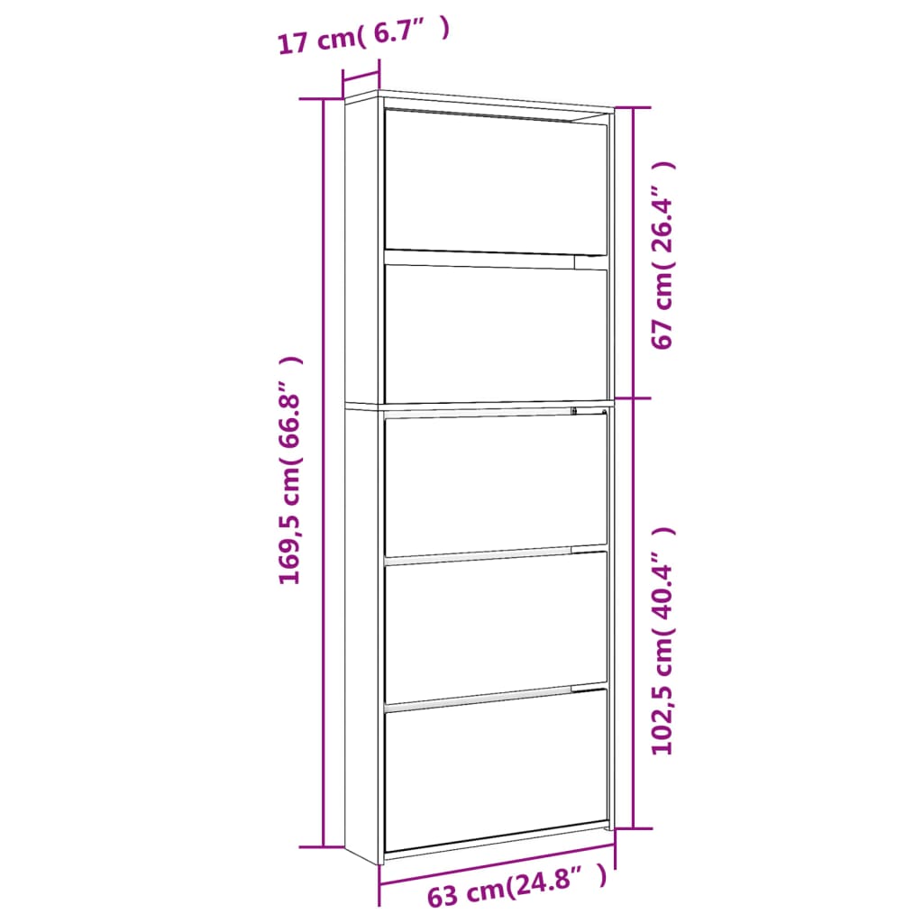 Schoenenkast met spiegel 5-laags 63x17x169,5 cm grijs sonoma