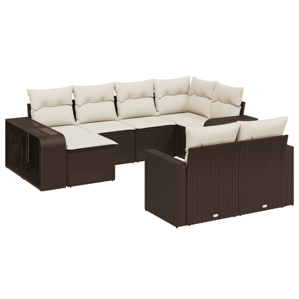 10-delige Loungeset met kussens poly rattan bruin