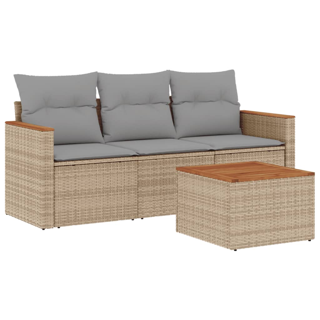 4-delige Loungeset met kussens poly rattan gemengd beige