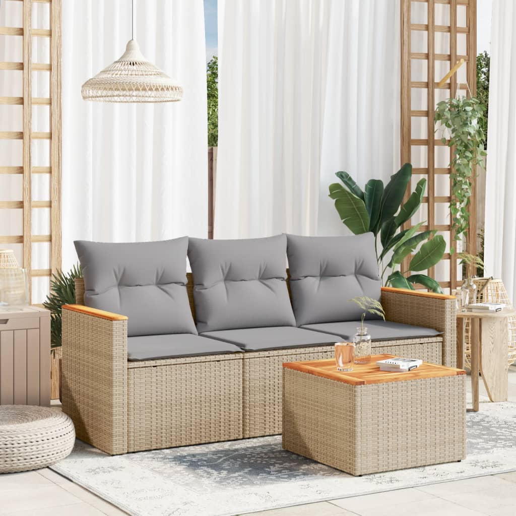 4-delige Loungeset met kussens poly rattan gemengd beige